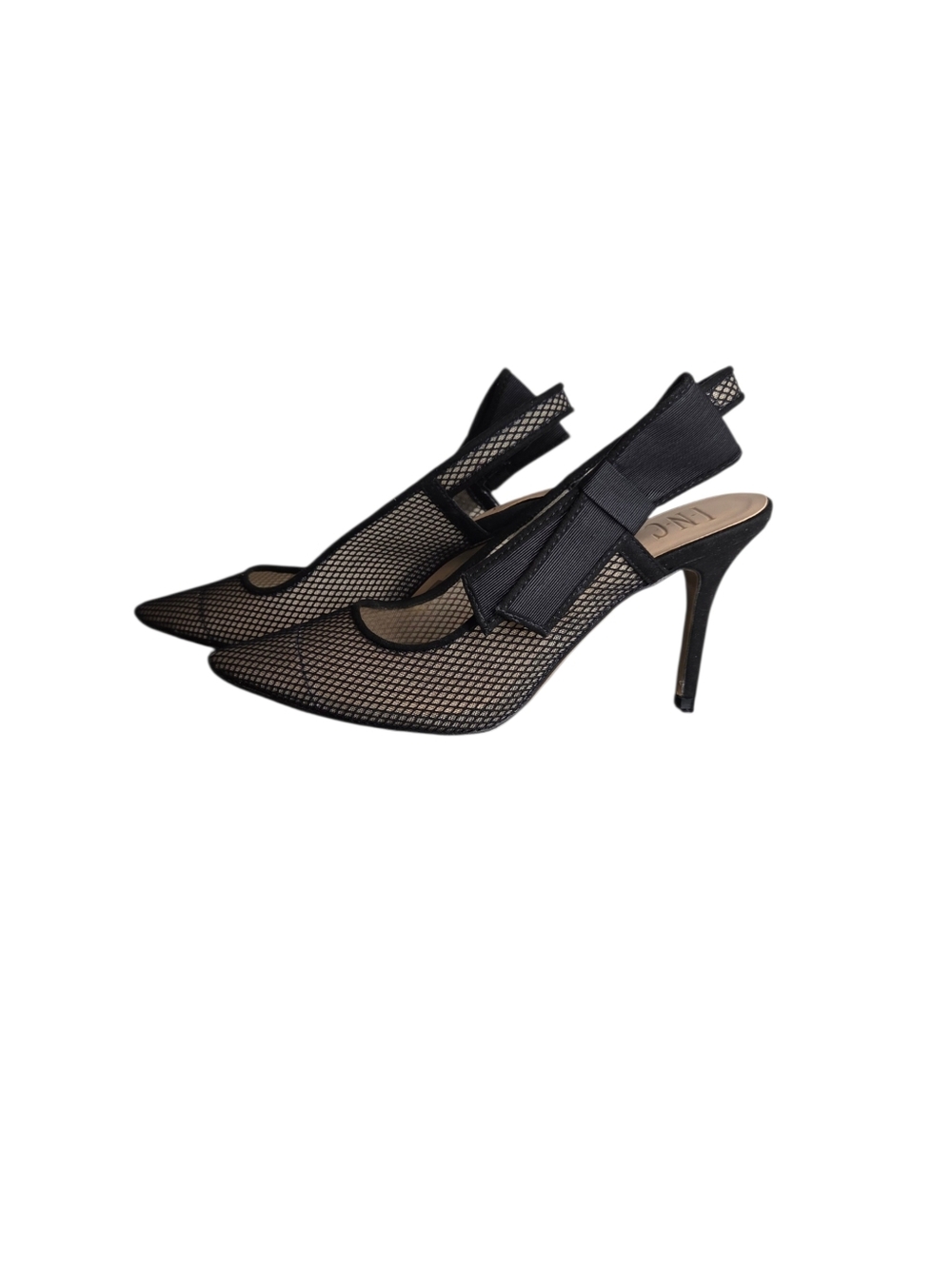 INC International Concept Heels Women 7 Black Mesh With Bow Pointed Sling Back